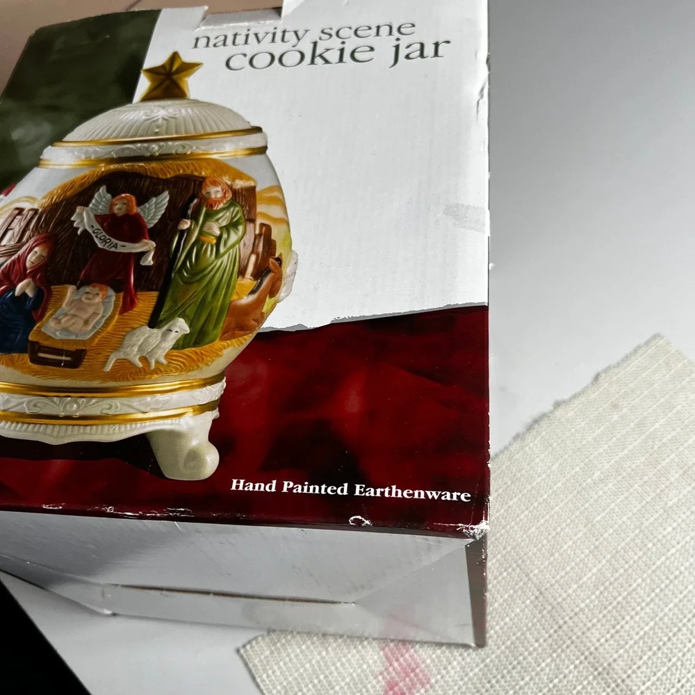 Jay‎ Import Nativity Scene Cookie Jar Hand Painted Earthenware Christmas 1168